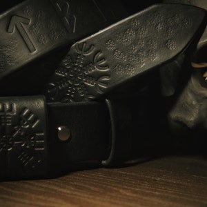 Runic belt &quot;Vegvisir and Aegishjalmur&quot;. For Vikings. Nordic style.