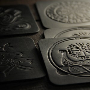 Black Leather Coasters (set of 5 pcs) with a Scandinavian Soul