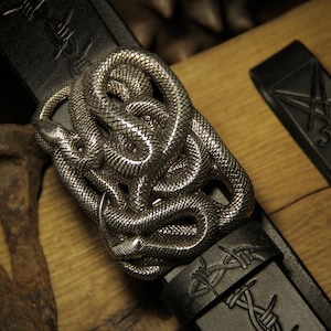 Leather belt &quot;Snakes&quot; and Key fob &quot;Sigil of Lucifer&quot; (pack)