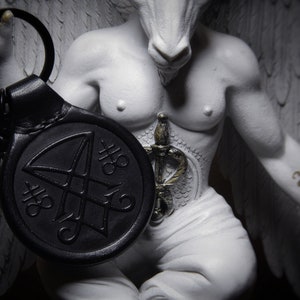 Key ring with a small carabiner "Sigil of Lucifer. Skull. Cross of Leviathan"