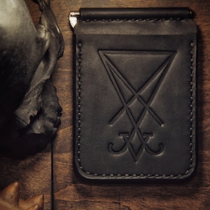 Porta-moedas com prendedor de dinheiro "Sigilo de Lúcifer". Presente personalizado