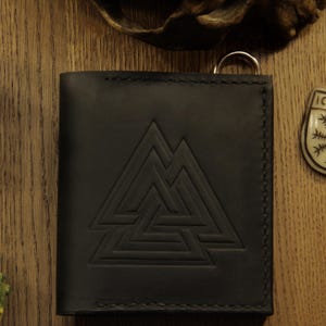 Vaklnut. Leather wallet for vikings. Mythology. Personalized gift