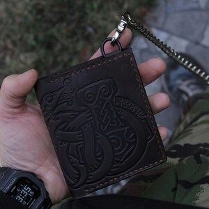 Mjolnir & Jormungandr Leather Wallet: Viking Mythology, Personalized image 8