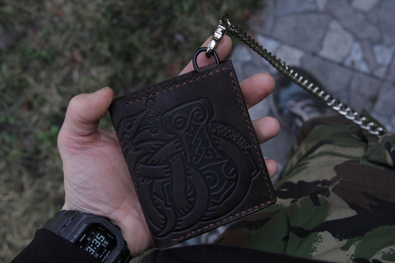 Mjolnir & Jormungandr Leather Wallet: Viking Mythology, Personalized image 8