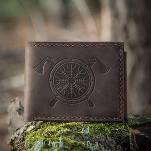 Ledergeldbörse "Wikinger Äxte" (Aegishjalmur)." Personalisiertes Geschenk
