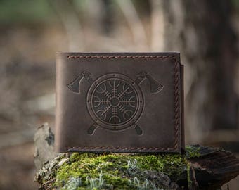 Leather wallet "Viking Axes" (Aegishjalmur). Personalized gift