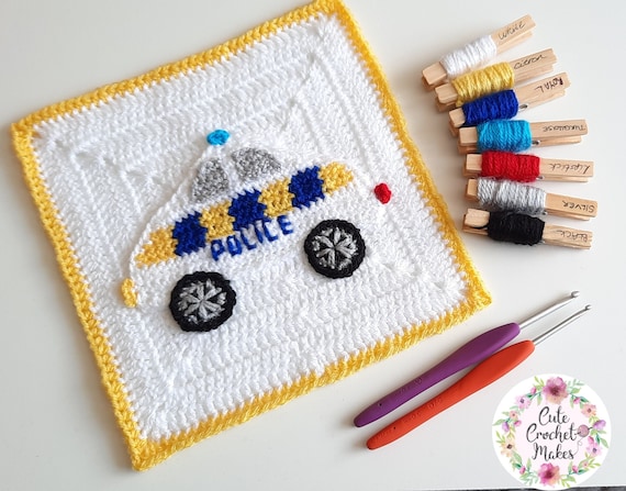Crochet Police Car Applique Pattern: Emergency Vehicle Decor (PDF Pattern)