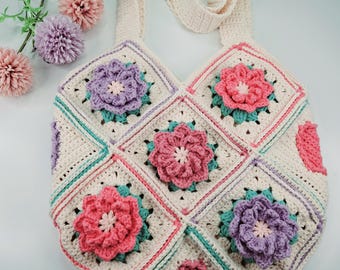 Hearts In Bloom Crochet Bag Digital Pattern PDF, Cute Crochet Makes, Flower Granny Square Bag