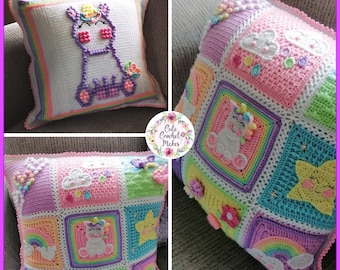 Unicorn Dreams Cushion Crochet Pattern: Granny Square Pillow (PDF)