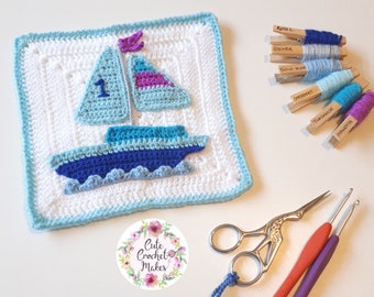 Sailing Boat crochet applique pattern PDF, INSTANT DOWNLOAD, boat embellishment, scrapbooking, blanket, vehicle, nursery decor