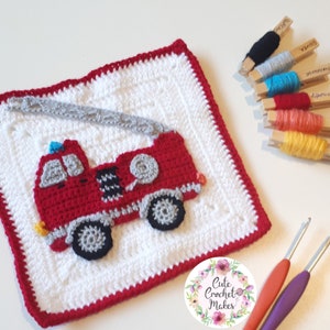 Fire Engine Crochet applique pattern PDF, INSTANT DOWNLOAD, emergency vehicle embellishment, scrapbooking, blanket, nursery decor