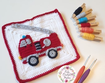 Fire Engine Crochet applique pattern PDF, INSTANT DOWNLOAD, emergency vehicle embellishment, scrapbooking, blanket, nursery decor