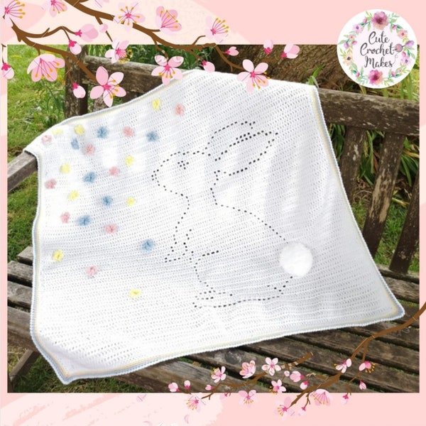 Spring Has Sprung Crochet Filet Pattern, Baby Blanket Crochet Pattern, Instant PDF Download, Filet Crochet Pattern, Bunny, Rabbit Blanket