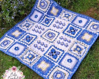 Forget Me Not Crochet Blanket Pattern: Textured 3D Flower Forget Me Not Squares (PDF Pattern)