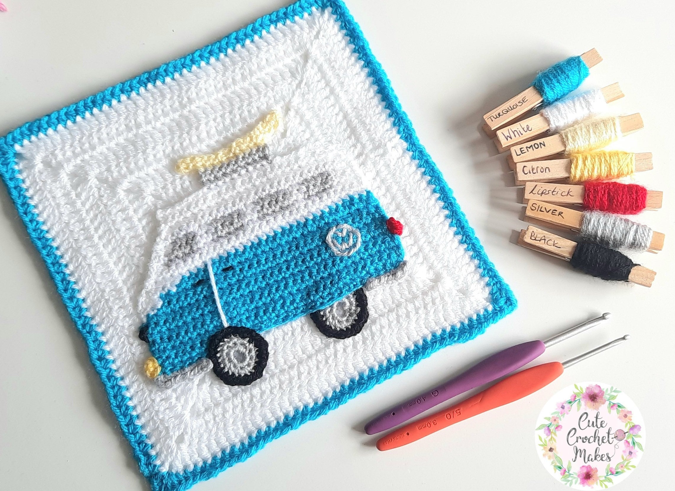 VW Camper Van crochet applique pattern PDF Instant Dowload Etsy