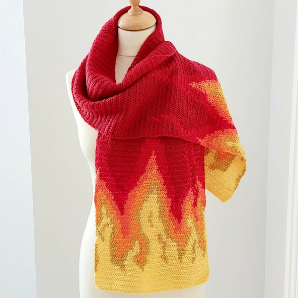 Crochet Inferno Scarf Pattern, Fire Element Crochet Scarf PDF Pattern, Crochet Scarf Intarsia Pattern