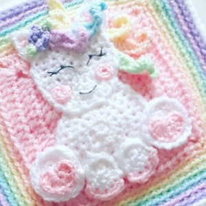 Unicorn Crochet Applique Pattern. Granny Square, Digital PDF