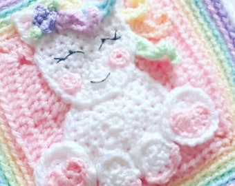 Unicorn Crochet Applique Pattern. Granny Square, Digital PDF