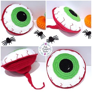 Halloween crochet eyeball cushion pattern, eyeball with optic nerve, pdf instant download, eyeball cushion, Halloween decor, scary cushion