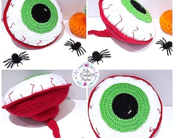 Crochet Eyeball Cushion Pattern: Halloween Scary Decor (PDF Download).