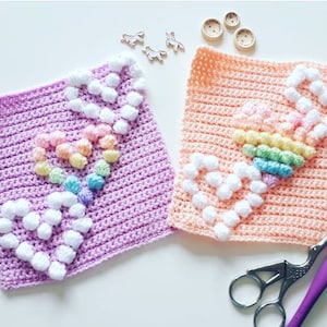 Triple Heart Bobble Stitch Virkmönster, Mormors Ruta, Digital PDF