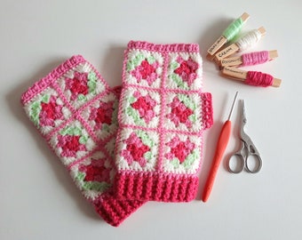 Cath Kidston Inspired Fingerless Rose Mitts PDF Crochet Pattern, Instant Download, MIttens, crochet hot water bottle cover, , Rose Mitts