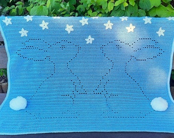 Starry Night Twin Rabbit Filet Crochet Pattern, Bunny crochet pattern, instant download PDF, filet crochet pattern, twin blanket,