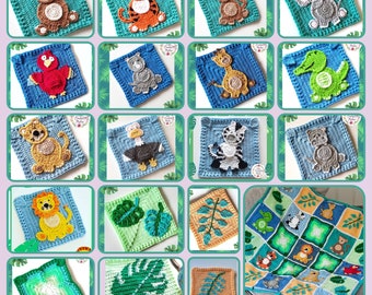Safari Crochet Blanket Pattern: Jungle Animals Appliques (PDF Pattern)