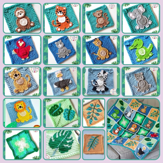 Safari Blanket Crochet Pattern PDF Instant Download Jungle Crochet Blanket Jungle Animals Appliques Safari Animals Baby Blanket Etsy Canada