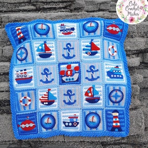 Nautical Crochet Blanket Pattern: Sea Themed Granny Squares (PDF)