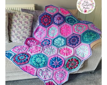 Not Your Grandma's Quilt Crochet Hexagon Blanket Pattern PDF Digital Download, Crochet Pattern , Crochet Blanket, Quilt, Crocheted Hexagons