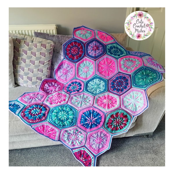 Not Your Grandma's Quilt Crochet Hexagon Blanket Pattern PDF Digital Download, Crochet Pattern , Crochet Blanket, Quilt, Crocheted Hexagons