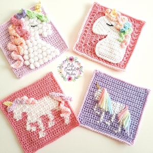 Unicorn Dreams Blanket Extra Crochet Patterns Bundle, digital PDF, instant download, crochet appliques, granny squares, crochet blanket image 2