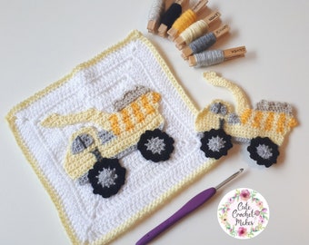 Crochet Dumper Truck Applique pattern PDF, INSTANT DOWNLOAD, construction vehicle embellishment, accessories, blankets, decor.