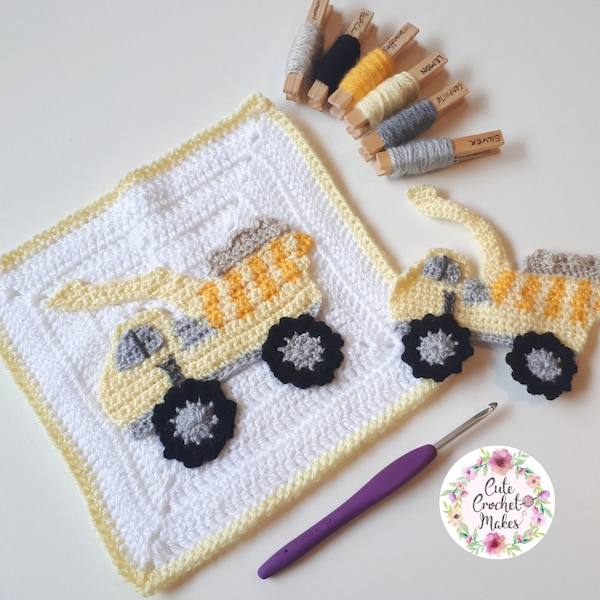 Crochet Dumper Truck Applique pattern PDF, TÉLÉCHARGEMENT INSTANTANÉ, embellissement de véhicule de construction, accessoires, couvertures, décor.