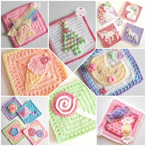 Unicorn Dreams Blanket Extra Crochet Patterns Bundle, digital PDF, instant download, crochet appliques, granny squares, crochet blanket image 1