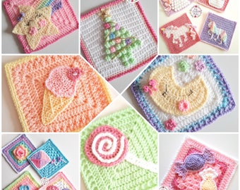 Unicorn Dreams Blanket Extra Crochet Patterns Bundle, digital PDF, instant download, crochet appliques, granny squares, crochet blanket