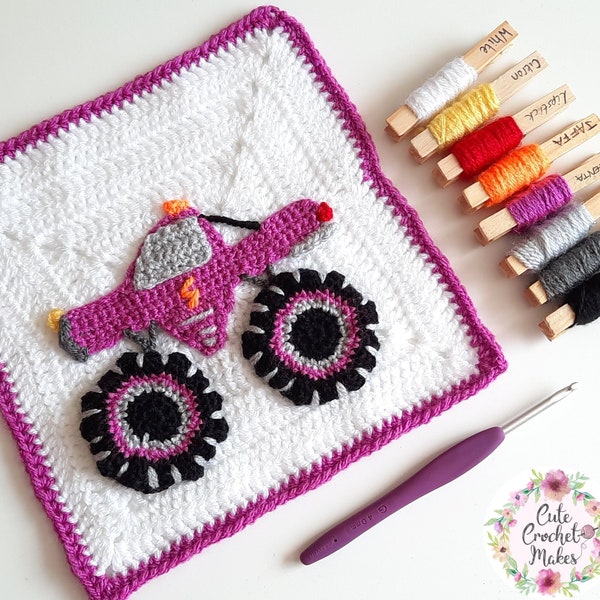 Crochet Monster Truck Applique pattern PDF, INSTANT DOWNLOAD, embellishment, accessories, blanket, decor