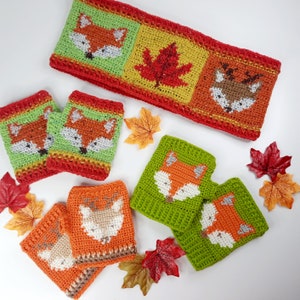 Woodland Crochet Cowl & Mitts Pattern: Fox, Deer, Badger (PDF pattern)