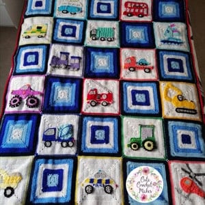 Modèle de couverture au crochet multi-véhicules PDF, TÉLÉCHARGEMENT IMMÉDIAT, véhicules au crochet, construction, urgence, accessoires, couverture pour bébé, décoration