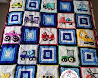 Multi Vehicle Crochet Blanket Pattern PDF, INSTANT DOWNLOAD, crochet vehicles, cronstruction, emergency, acessories, baby blanket, decor