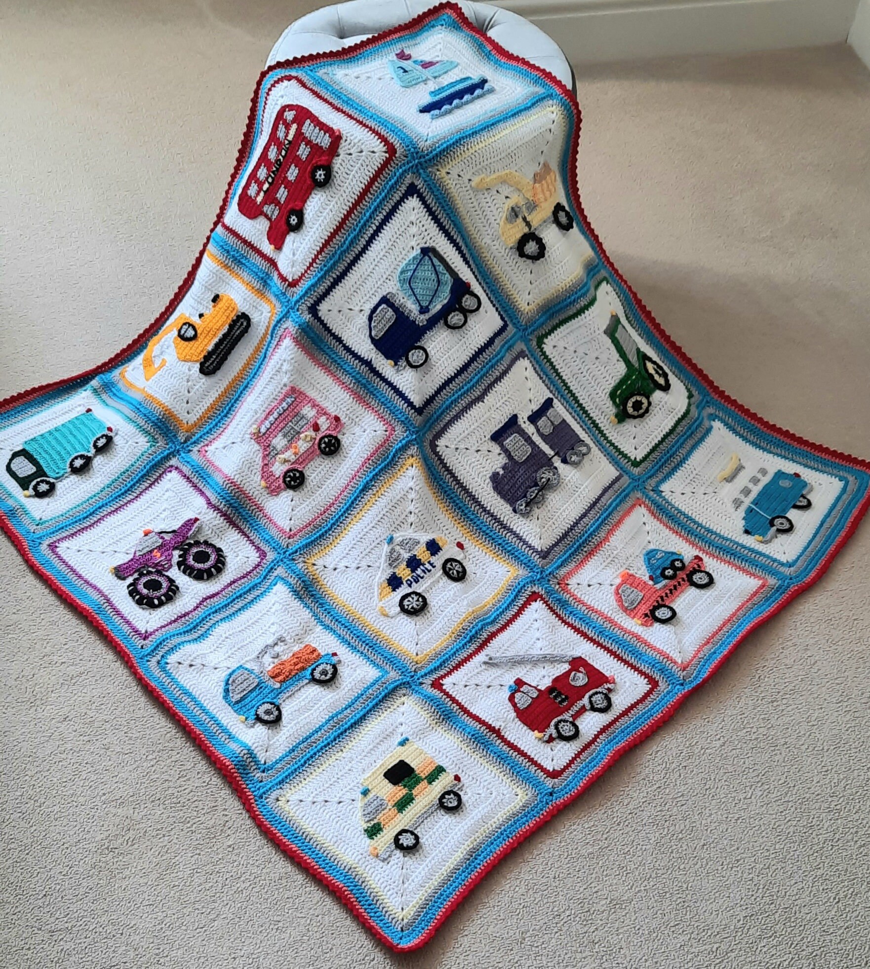 Multi vehicle crocheted blanket boys vehicle blanket baby Etsy