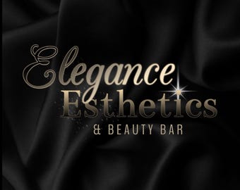 Pode incluir: Logotipo dourado e branco sobre fundo preto. O logotipo diz "Elegance Esthetics & Beauty Bar".