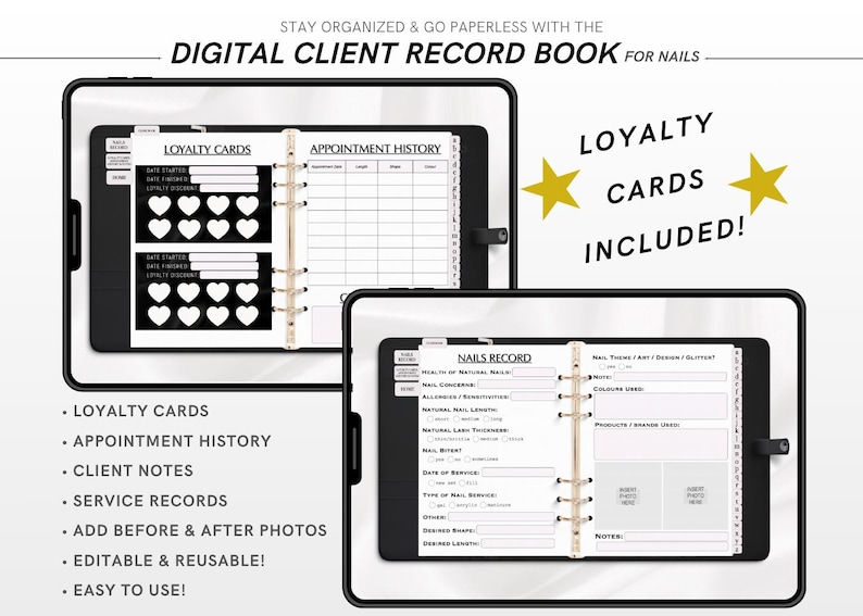 Digital Nail Tech Client Record Book, Service Tracker, Loyalty Cards ...