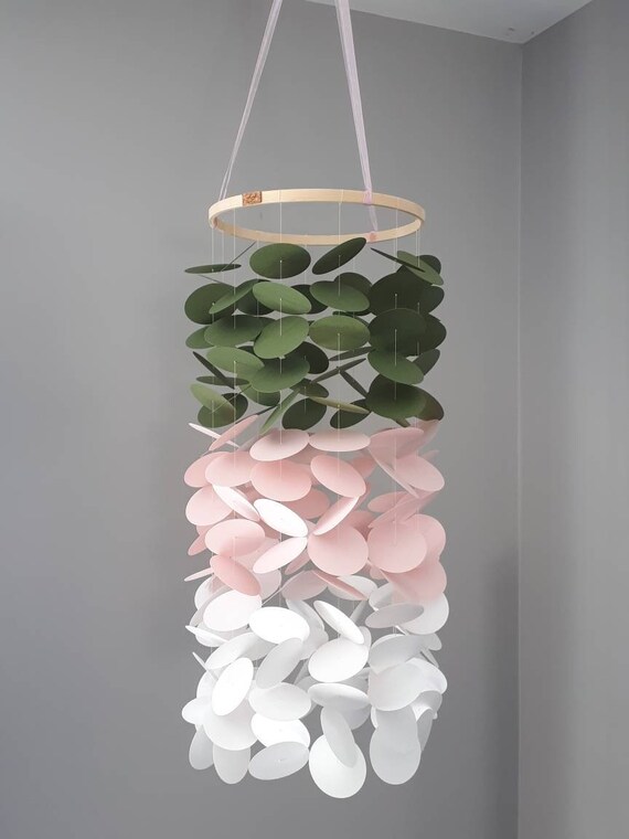 Mobile Vert Kaki Rose Pale Blanc Mobile Papier Chambre Etsy