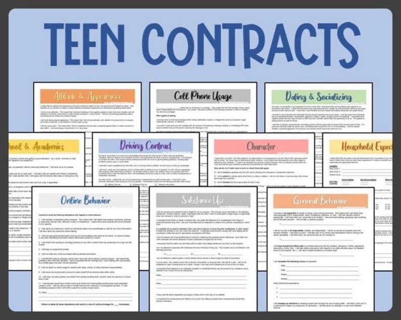 Teen Behavior Contracts Contracts for Teens - Etsy