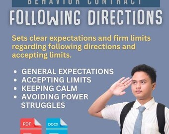 Behavior Contract for Child or Teen | Following Directions Agreement | Includes Bonus Parenting Tools