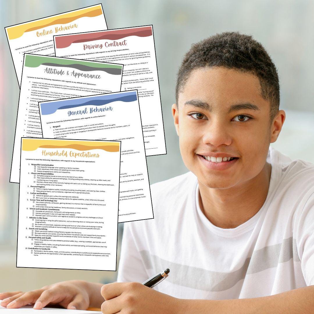 Teen Behavior Contract Templates: Family Agreements (PDF & Word) - Etsy