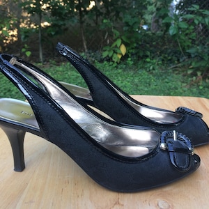 Early 90&#39;s Vintage Etienne Aigner Heels; Vintage Aigner Peep Toe Medium Heel; Black Aigner Heels; Vintage 1990&#39;s Etienne Aigner size 6 1/2