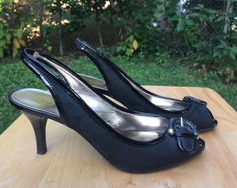 Early 90's Vintage Etienne Aigner Heels; Vintage Aigner Peep Toe Medium Heel; Black Aigner Heels; Vintage 1990's Etienne Aigner size 6 1/2